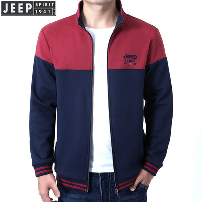 JEEP吉普官方中年款男装正品加绒卫衣开衫外套休闲大码立领夹克衫
