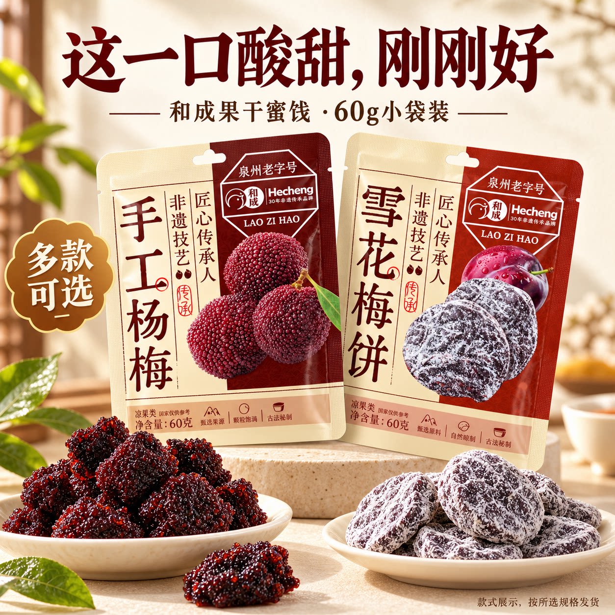 29.5元任选5件 和成手工陈皮杨梅雪花梅饼乌梅条西梅蜜饯休闲零食