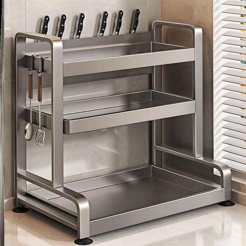 德国进口加厚碳钢厨房收纳架免打孔调料品刀架台面多功能置物架厨