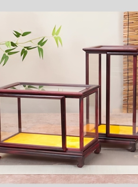 红木移门玻璃罩佛像花瓶摆件如意摆件工艺品展示盒实木宝笼防尘罩