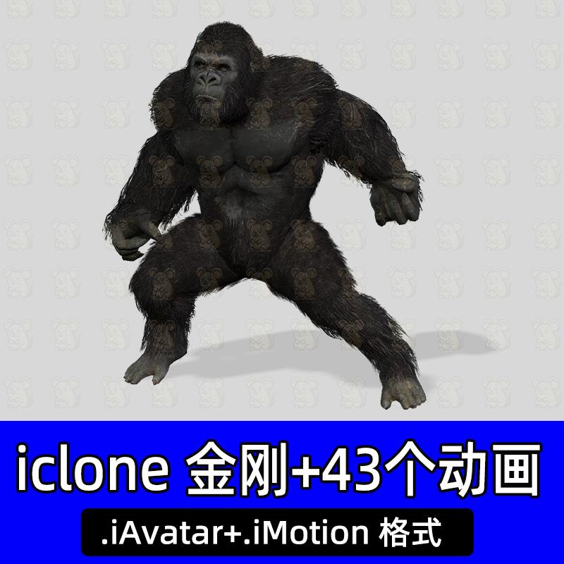iclone8动物金刚大猩猩动物模型带43款动画攻击奔跑咆哮死亡走路