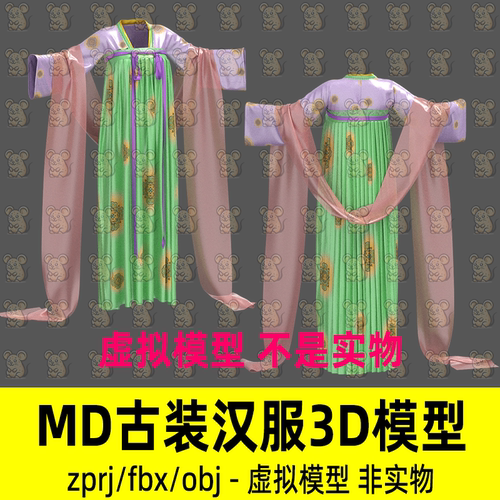 MD影视游戏古代服饰唐代女性襦裙宫廷服装打板工程CLO3d模型maya