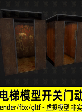 blender旧式电梯模型老式电梯3d模型带有开关门动画fbx素材4K贴图