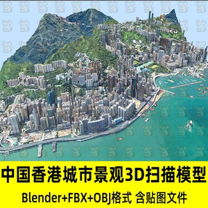 C4D Blender写实中国香港城市建筑景观3D扫描模型fbx/obj/3Dmax