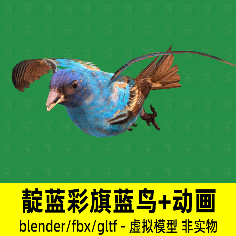 blender彩虹鸟模型写实动物鸟类靛蓝彩旗鸟3d模型贴图fbx骨骼动画