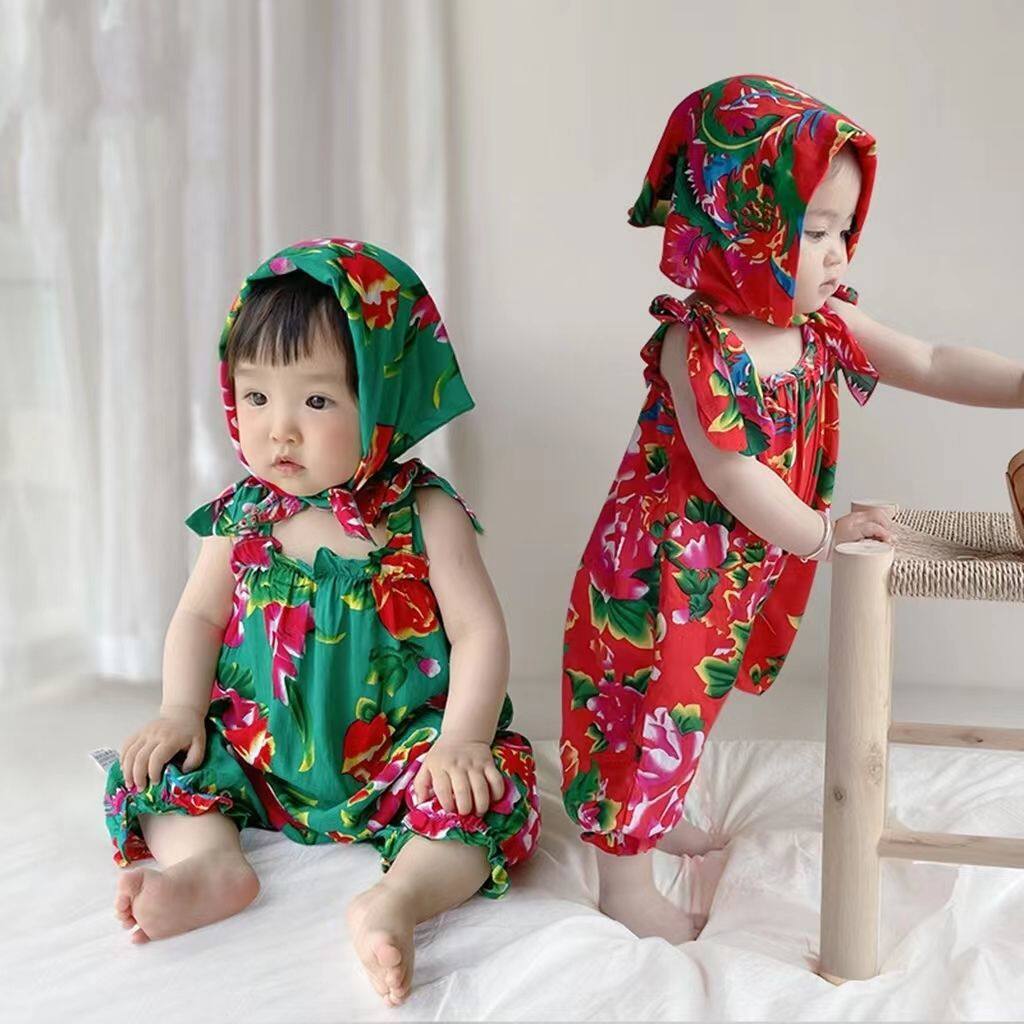 超萌婴儿童衣服夏装女宝宝0一周岁1岁半袖套装6个月8纯棉4连体衣7 - 实物图