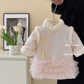 女童汉服唐装 拜年服秋冬加厚连衣裙子5周岁礼服6岁女宝宝过年衣服