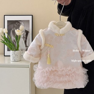 女童汉服唐装拜年服秋冬加厚连衣裙子5周岁礼服6岁女宝宝过年衣服