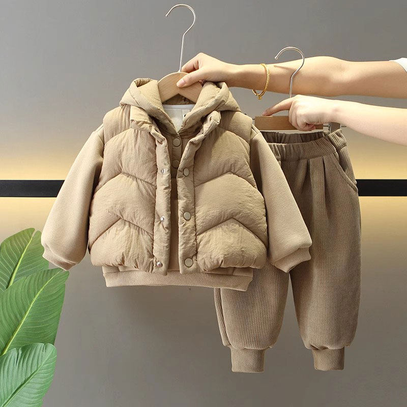 宝宝加绒加厚卫衣套装秋冬季一岁半2男童保暖三件套冬装婴儿衣服4