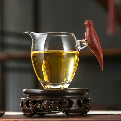 加厚木把公道杯玻璃高档带茶漏一体过滤小青柑功夫茶具茶海分茶器