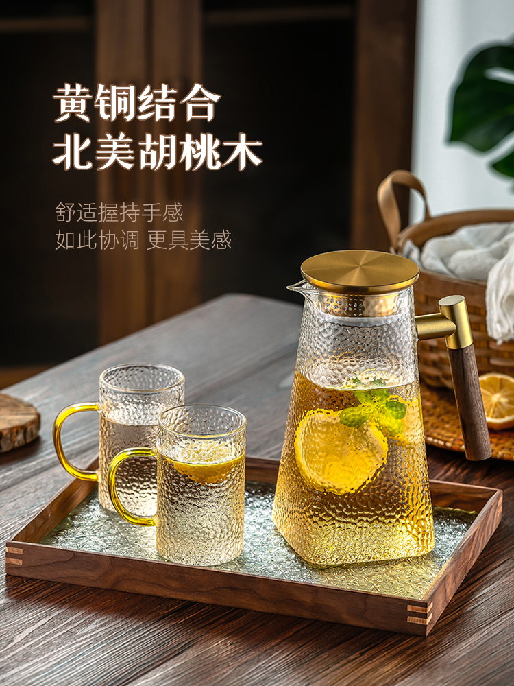 新中式锤纹玻璃冷水壶耐高温家用大容量扎壶凉白开水杯泡茶壶套装