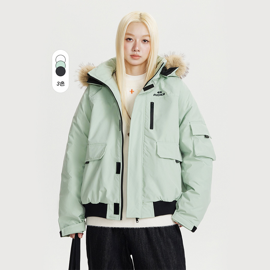 CATTEE美式多口袋毛领连帽棉服男女冬季户外通勤保暖宽松工装外套