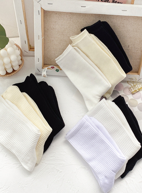 秋季白色日韩堆堆袜纯棉袜JK中筒袜子女黑色ins白色长筒潮流百搭