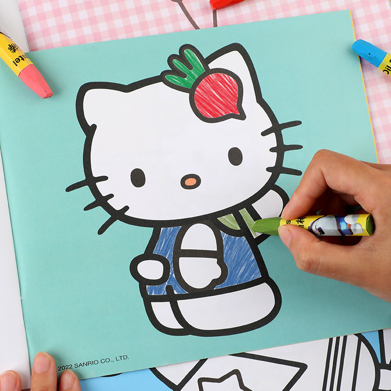 hello kitty 分步填色书女孩宝宝可爱小猫咪卡通儿童画画本