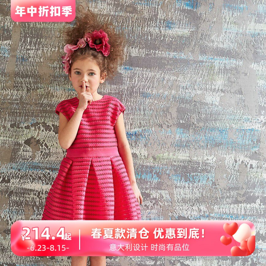 杂志热款 意大利童装 TO BE TOO夏款立体提花镂空女童连衣裙