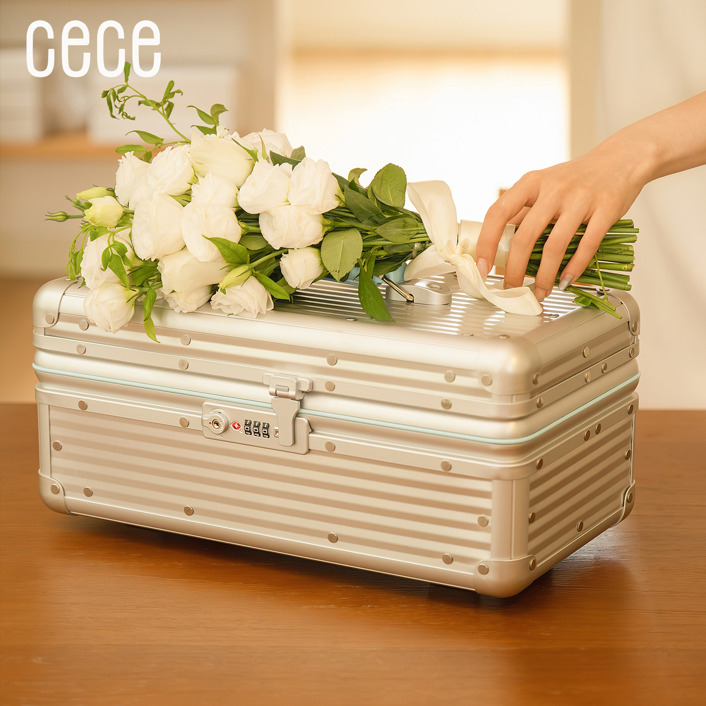 cece复古铝镁合金手提化妆箱