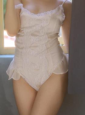 白色法式覆古经典连体衣蕾丝花边吊带连体睡衣夏显瘦气质性感女士