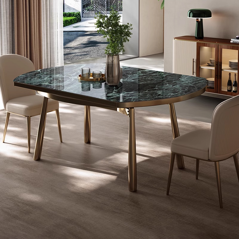 意式奢石岩板餐桌轻奢现代简约家用小户型可伸缩圆餐桌大理石饭桌