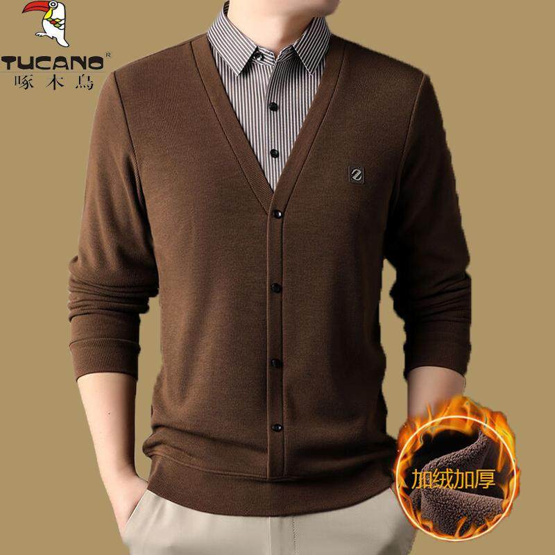 啄木鸟冬季一体绒假两件男衬衫领加绒加厚休闲保暖针织毛衣打底衫,男装,针织衫/毛衣,淘宝优惠券,粉丝福利购,淘宝优惠卷