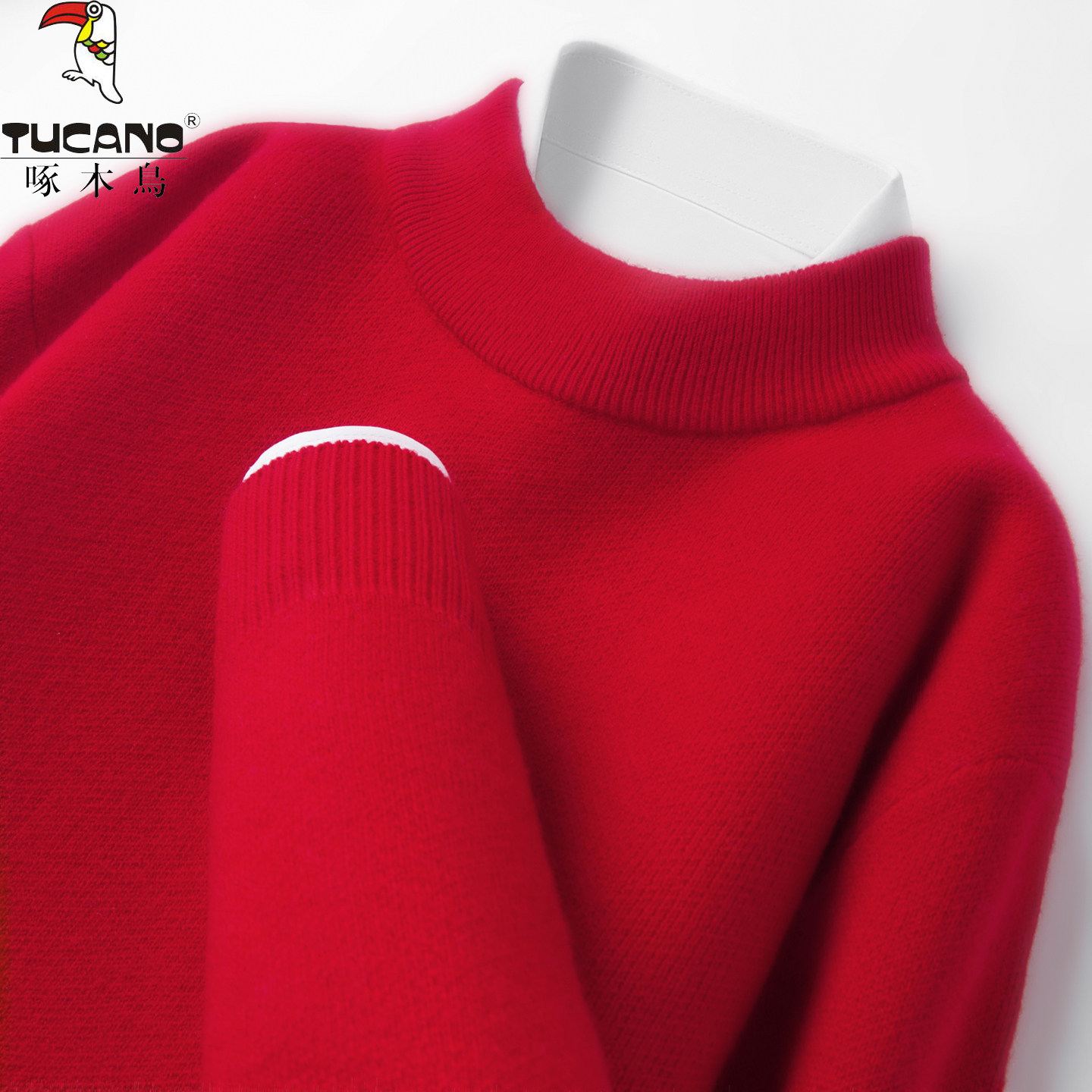 啄木鸟100%纯羊毛衫男秋冬半高领加厚保暖针织毛衣纯色羊绒打底衫