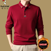 啄木鸟冬季 商务休闲保暖上衣 翻领纯棉Polo衫 加绒加厚长袖 t恤男士