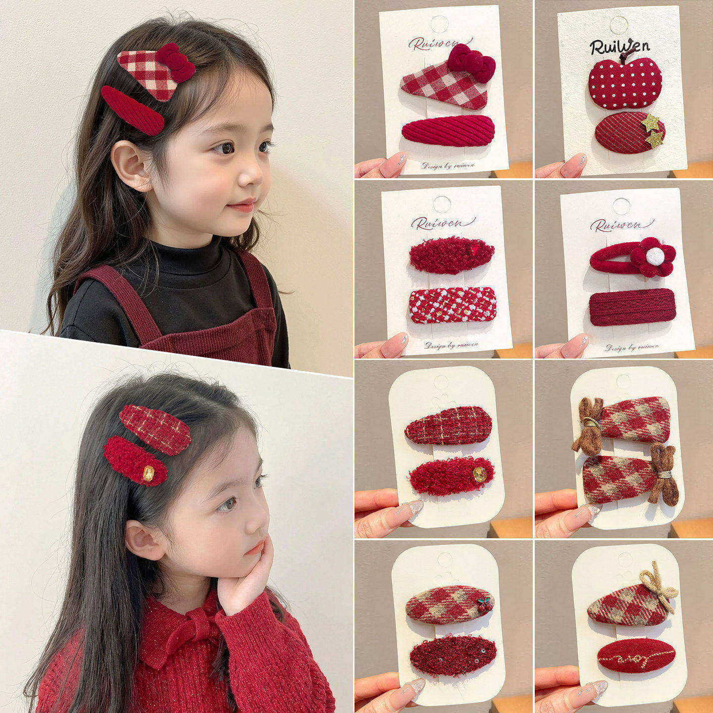 新年红色毛毛刘海发夹女前额侧边bb夹毛绒一字夹秋冬碎发发卡头饰,童装/婴儿装/亲子装,假发,淘宝优惠券,粉丝福利购,淘宝优惠卷