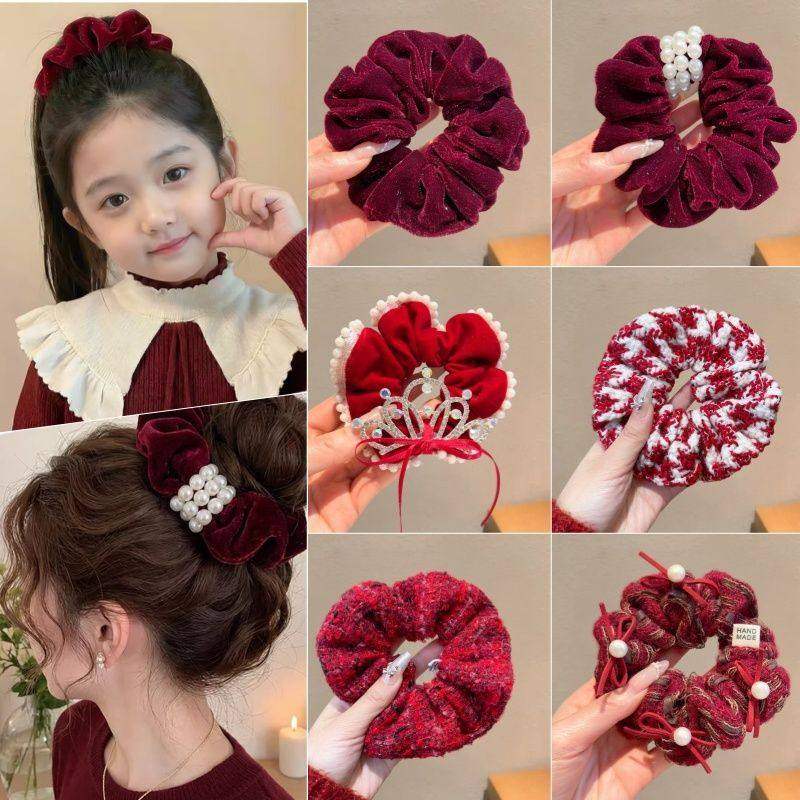 新年红色儿童大肠发圈2026新款千鸟格纹头绳女丸子头扎发皮筋头饰,童装/婴儿装/亲子装,发饰,淘宝优惠券,粉丝福利购,淘宝优惠卷