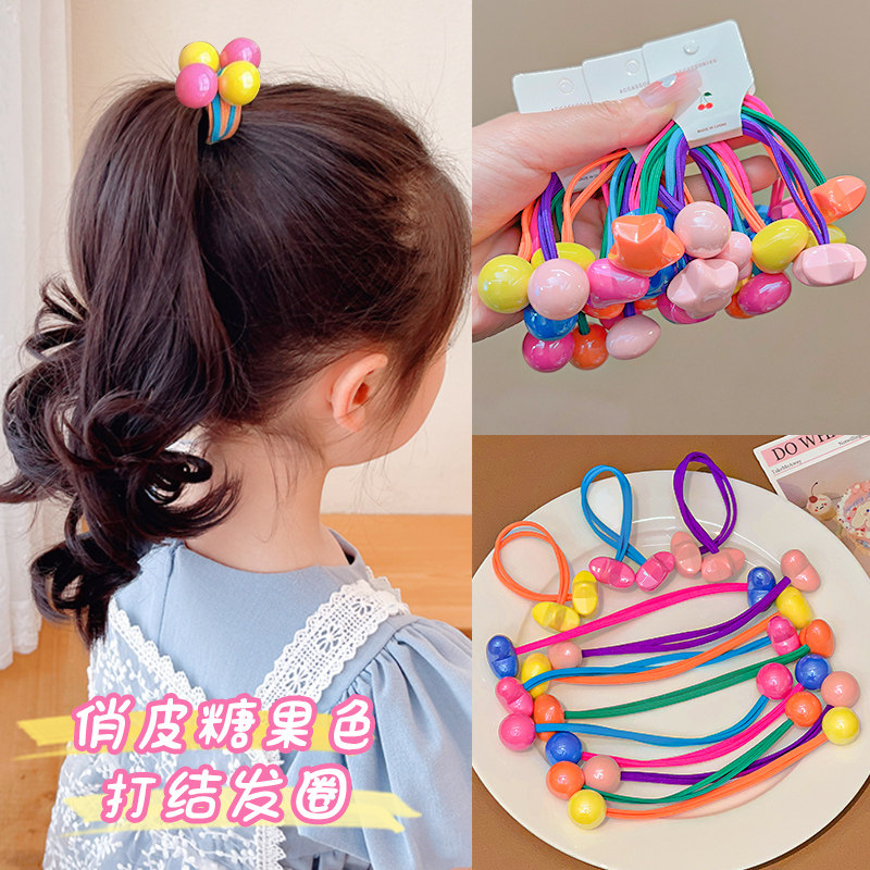 儿童糖果色发圈双头绳皮筋球球发绳不伤发高弹力宝宝扎高马尾头绳