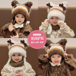 儿童加绒帽子小女孩防风护耳猫耳帽女童保暖帽洋气好看的宝宝帽子
