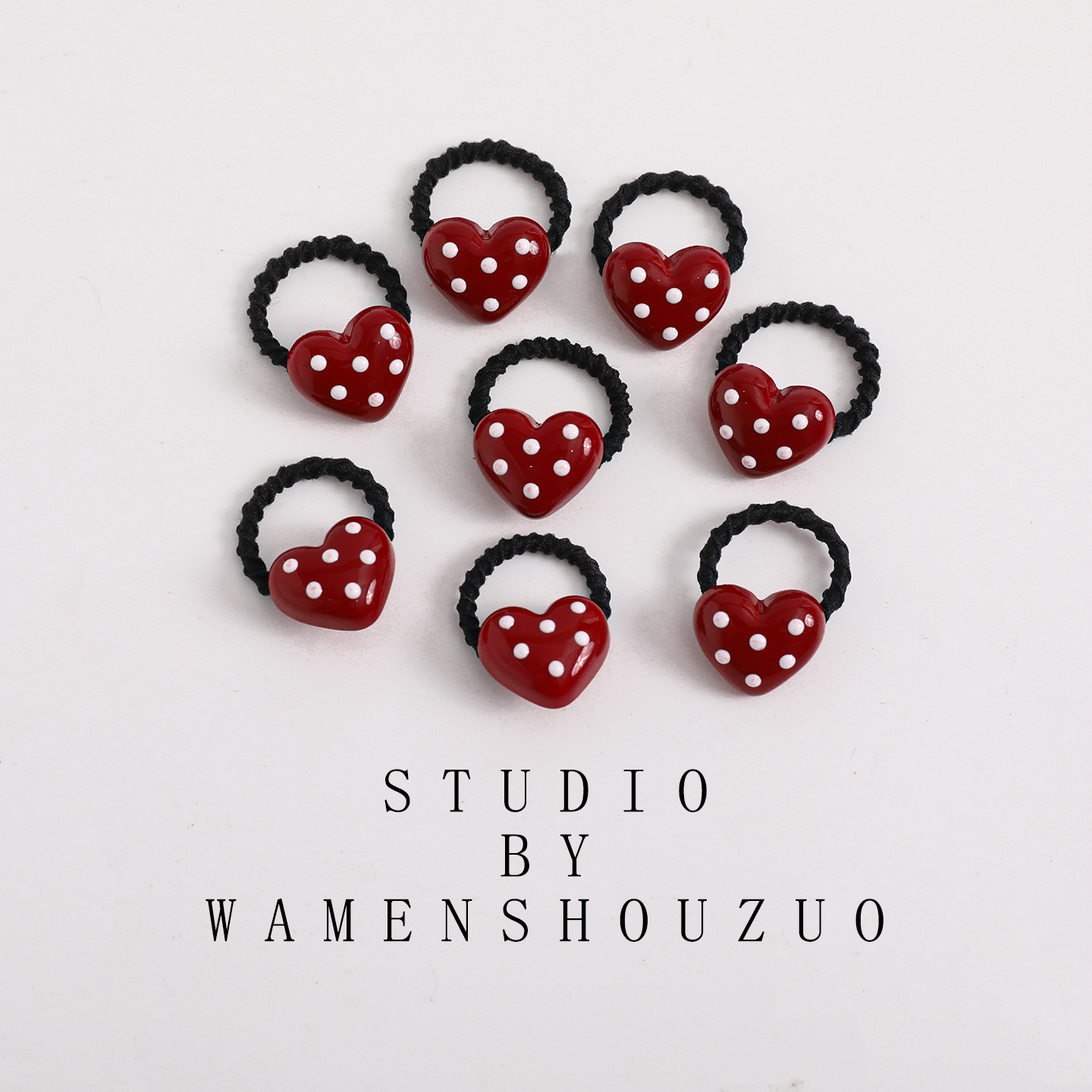 女儿童发圈红色爱心花朵斑点头绳小女孩扎发马尾高弹力皮筋不伤发