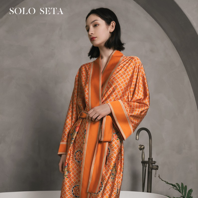 Solo seta22姆米真丝睡袍家居服睡衣晨袍女长款丝绸春季桑