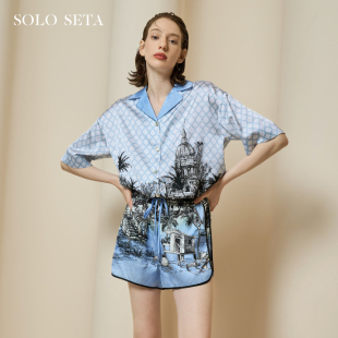 短裤 新品 seta22姆米真丝睡衣套装 Solo 夏季 女桑蚕丝家居服短袖