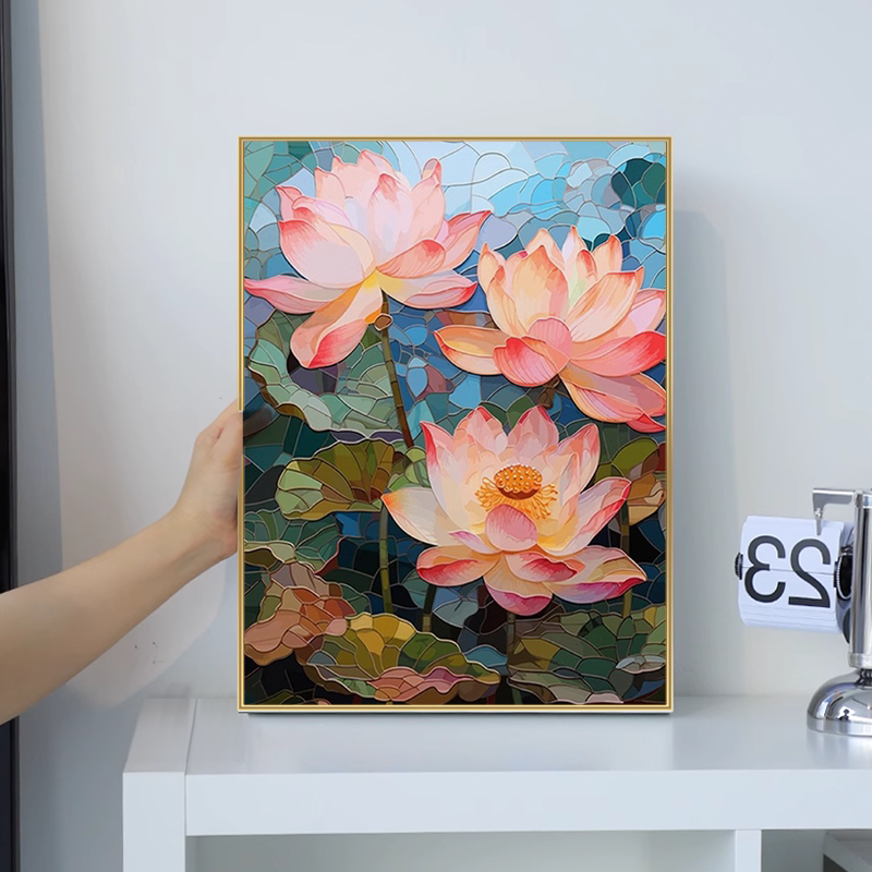 荷花5d钻石画2024新款花卉满钻客厅砖石贴画贴钻手工十字绣水钻