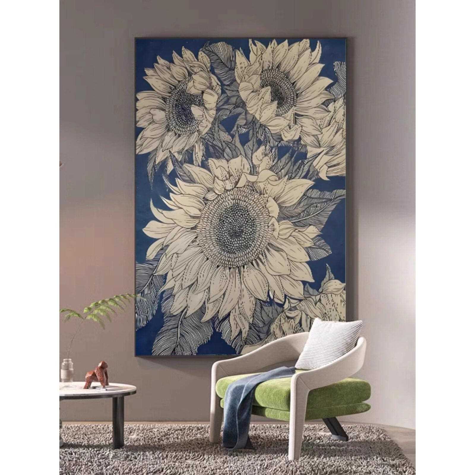 新款直销现向日葵装饰画小众个性时尚黑白灰客厅背景墙挂画进门玄