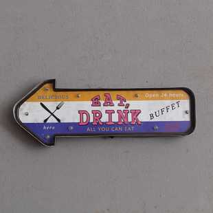 新款直销美式复古铁艺壁饰 LED灯墙饰 家居个性装饰品 带灯指示牌