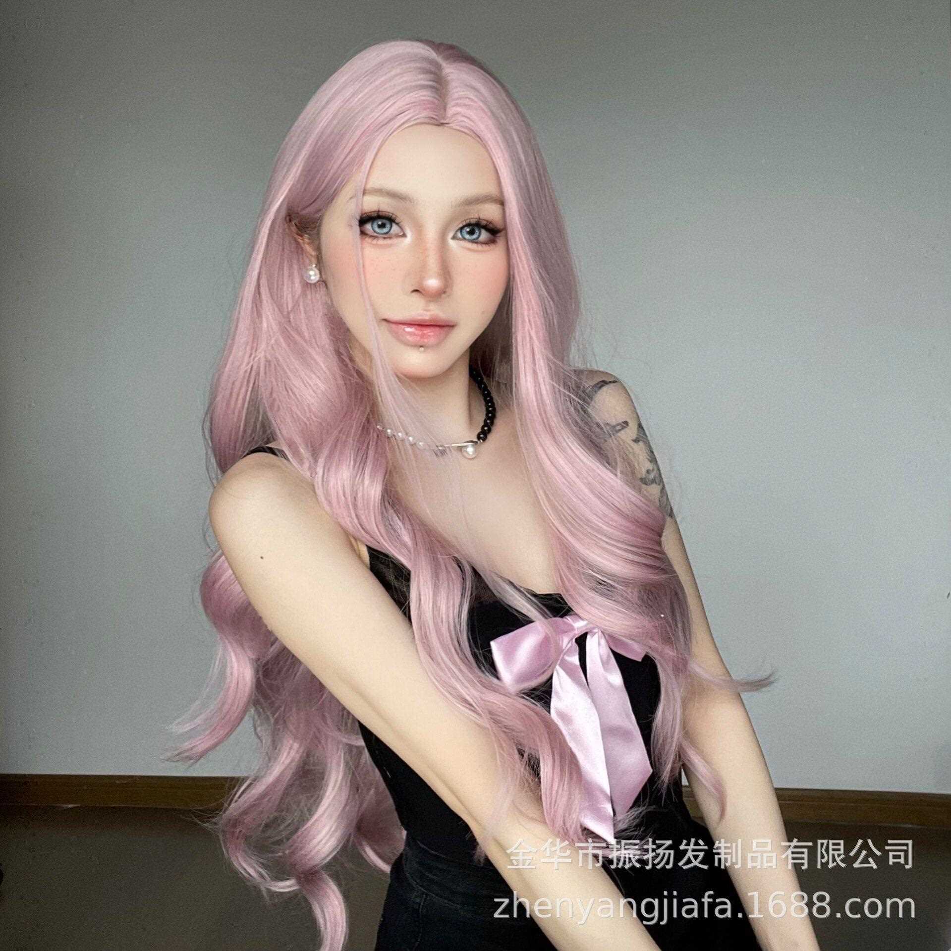 新款直销欧美中分长卷发假发白金色大波浪卷长发化纤发头套多款式