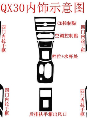 新款直销适用于英菲尼迪QX30内饰改装贴纸qx30碳纤维中控内拉手装