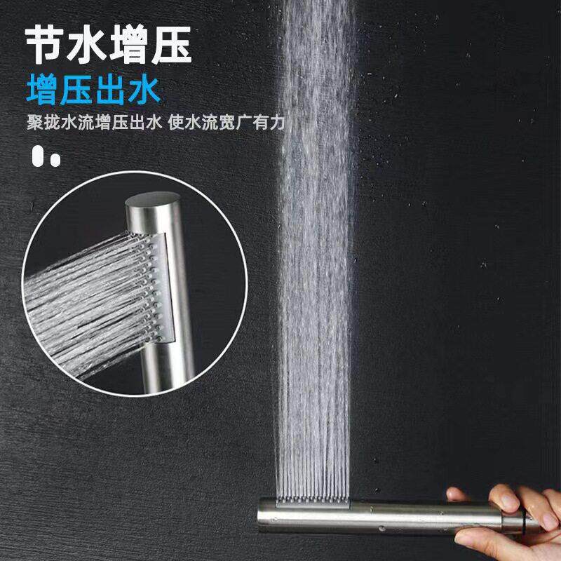 新款直销不锈钢手持压花洒卫生间酒店圆柱拉丝手持淋浴花洒喷头通
