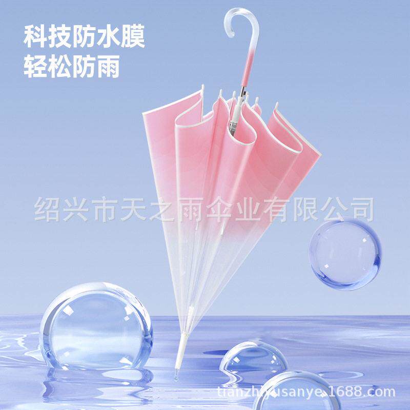 新款直销现货颜值渐变透明自动长柄雨伞女网红超轻便携抗风广告定