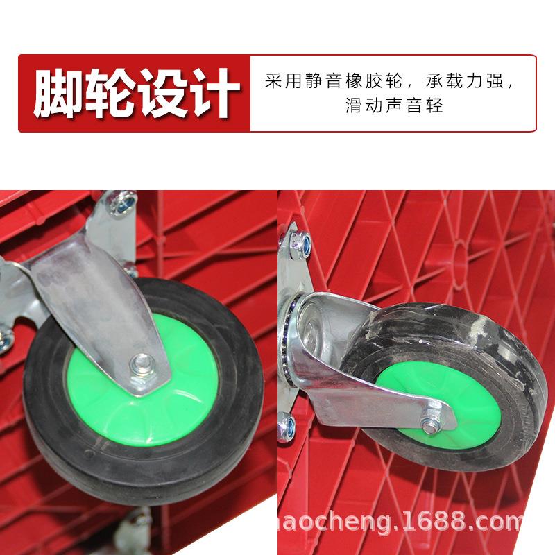 新款直销平板红色手推车仓库拉货搬运物流小推车四轮运输工具折叠