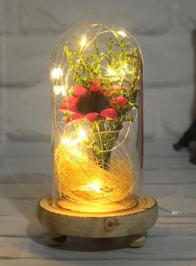 新款直销厂货干花装饰微景观 黄色太阳花diy玻璃罩手工制作永生花