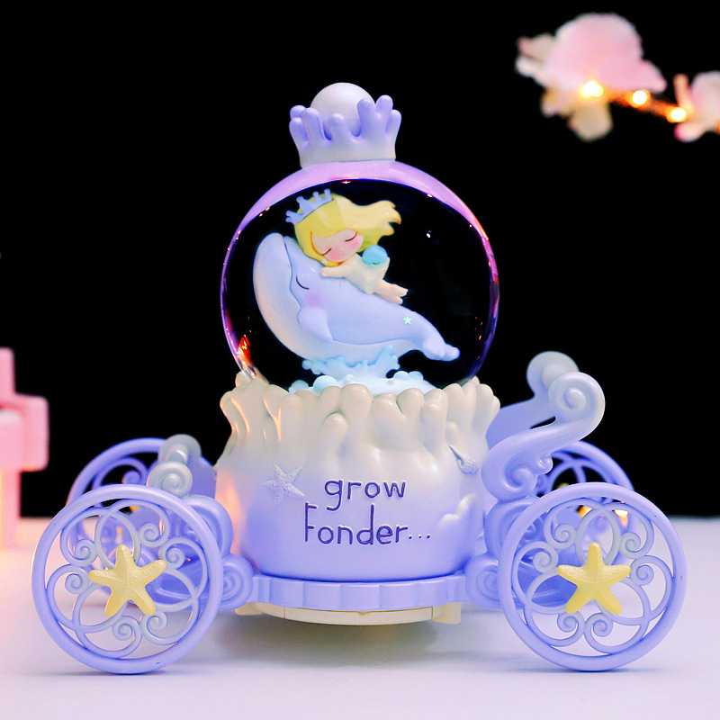 新款直销创意马车水晶球八音盒浪漫海豚与女孩旋转音乐盒创意女生