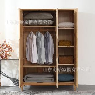 新款直销北欧橡木三门衣柜卧室家具简约实木衣橱现代简约收纳储物