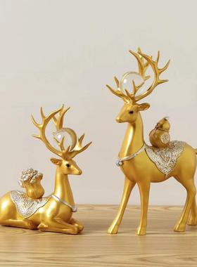 新款直销财福对鹿摆件装饰品双鹿工艺品电视柜酒柜家居办公室玄关