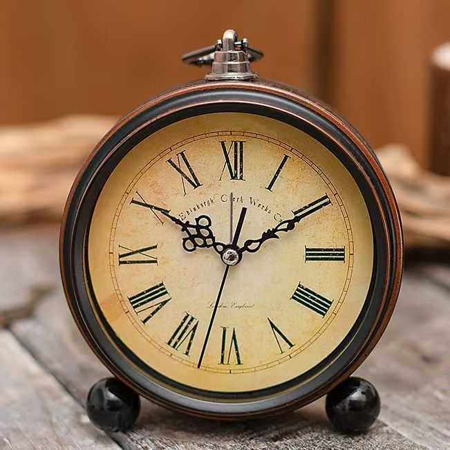 新款直销闹钟复古钟表金属5寸台式静音床头时尚座钟客厅卧室欧式