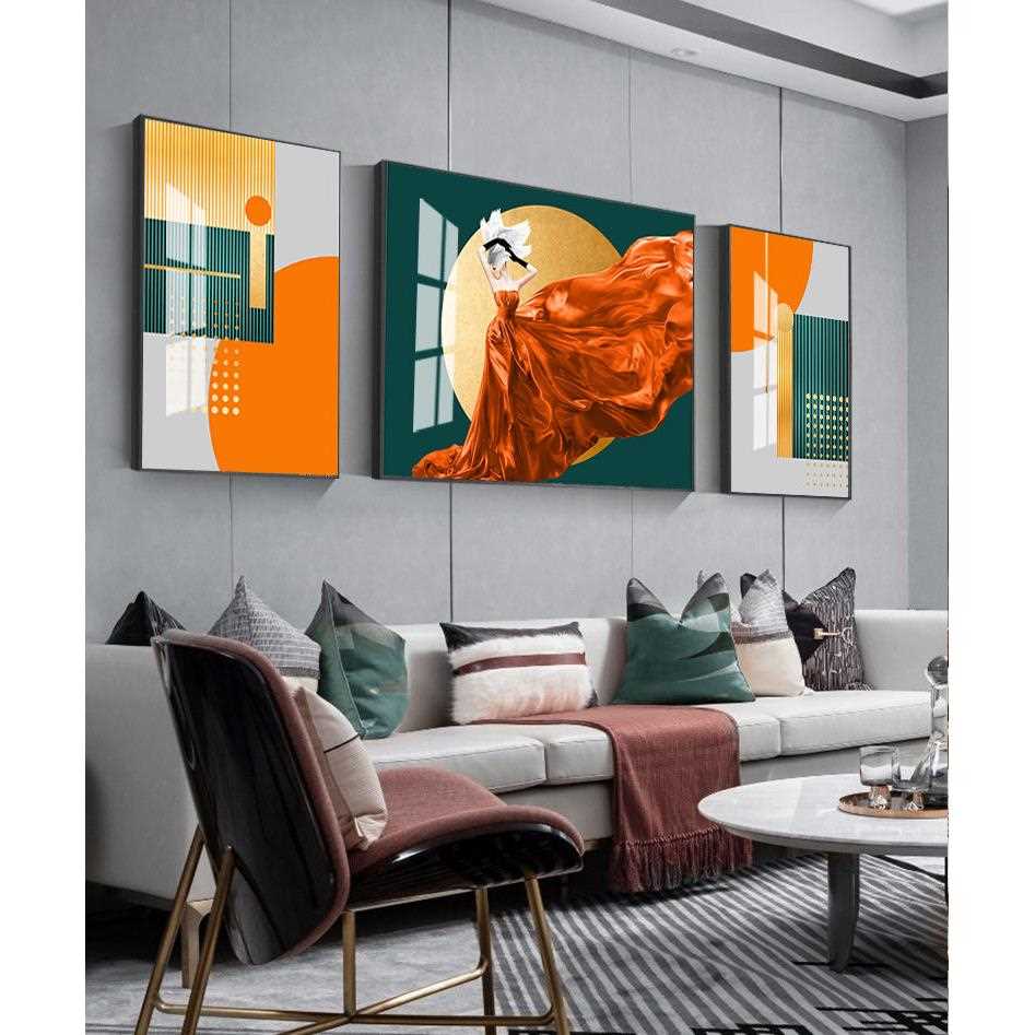 新款直销美人如画现简约轻奢风客厅沙发背景墙三联画北欧风格美女