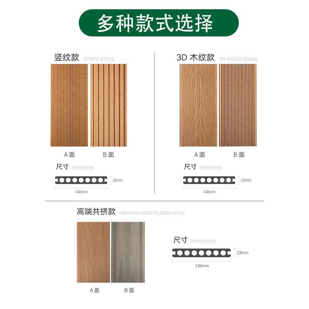 新款直销户外塑木地板栈道露台阳台花园庭院防腐木方孔圆孔木塑板