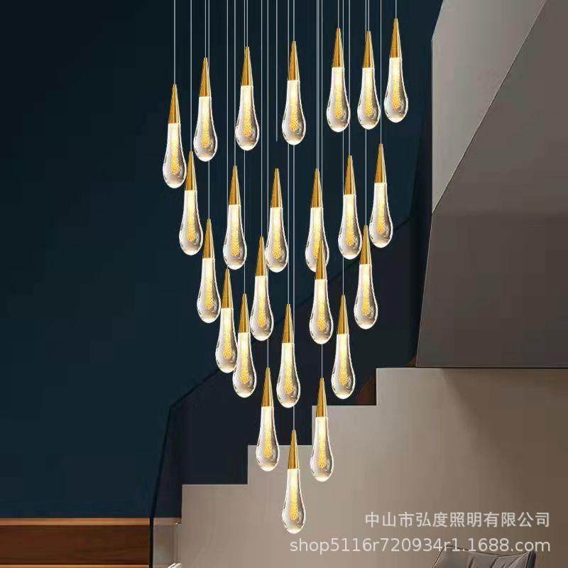 新款直销创意水晶水滴复式楼吊灯创意个性餐厅床头别墅旋转梯酒店,家装灯饰光源,智能吊灯,淘宝优惠券,粉丝福利购,淘宝优惠卷
