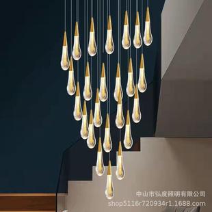 新款直销创意水晶水滴复式楼吊灯创意个性餐厅床头别墅旋转梯酒店