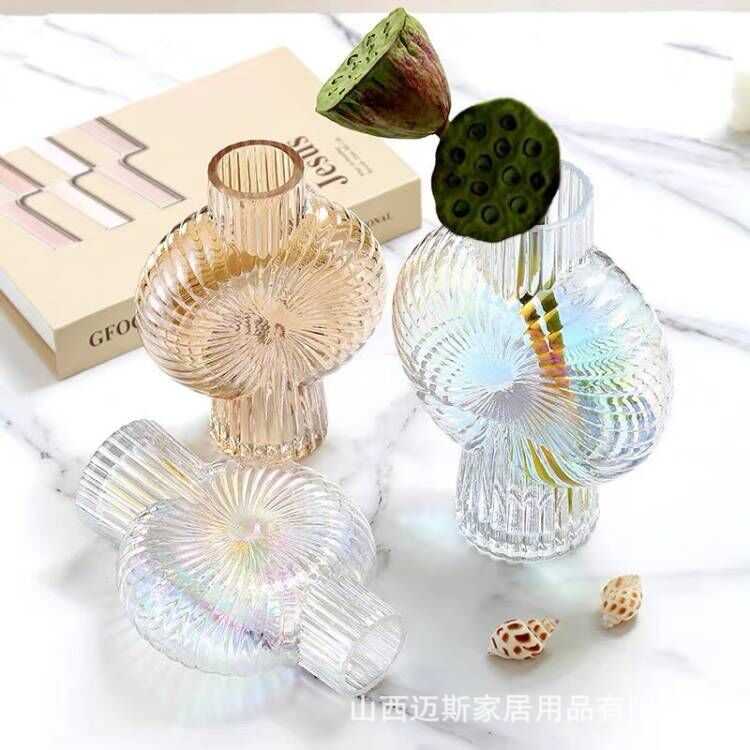 新款直销地中海炫彩海螺玻璃花瓶客厅餐桌装饰玄关摆件水养插花小